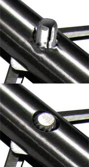 Eine geschlitzte Spannhülse führt zu einer Fehlfunktion des Kopfes. Der Zylinderstift mit spiralförmiger Rändelung erfüllt die Anforderungen an die Anwendung.