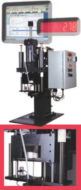 SPIROL Modell CR halbautomatischer Stifteintreiber, entwickelt für Installationen mit hohen Kräften, erweitert mit einem Kraftmesszellensystem, das in der Lage ist, die aktuelle Kraft zu bestimmen, die für die Installation eines speziellen Stifts erforderlich ist. Die Daten können in einem PC aufgezeichnet und für die SPC-Überwachung verwendet werden.