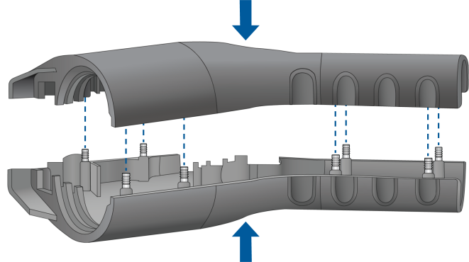 Acht Press-N-Lok™ Stifte im Ladegriff für Elektrofahrzeuge
